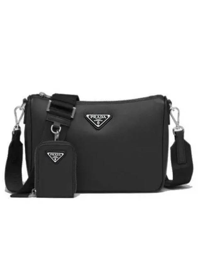 Triangle Logo Saffiano Leather Cross Bag Black - PRADA - BALAAN 2