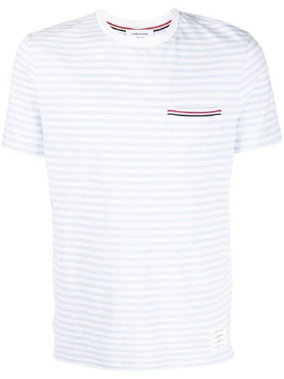 Striped Jersey Pocket Short Sleeve T-Shirt Light Blue White - THOM BROWNE - BALAAN 2