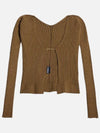 La Maille Pralu Longue Micro Charm Logo Cardigan Brown - JACQUEMUS - BALAAN 4