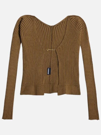 La Maille Pralu Longue Micro Charm Logo Cardigan Brown - JACQUEMUS - BALAAN 2