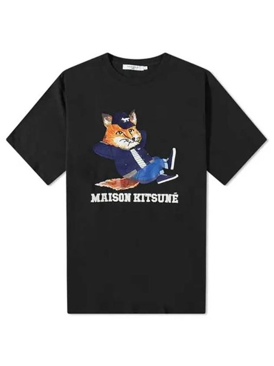 Dressed Fox Print Easy Short Sleeve T-Shirt Black - MAISON KITSUNE - BALAAN.