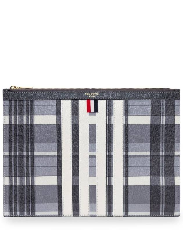 Madras 4 Bar Stripe Clutch Bag Grey - THOM BROWNE - BALAAN 2