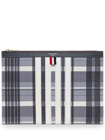 Madras 4 Bar Stripe Clutch Bag Grey - THOM BROWNE - BALAAN 2