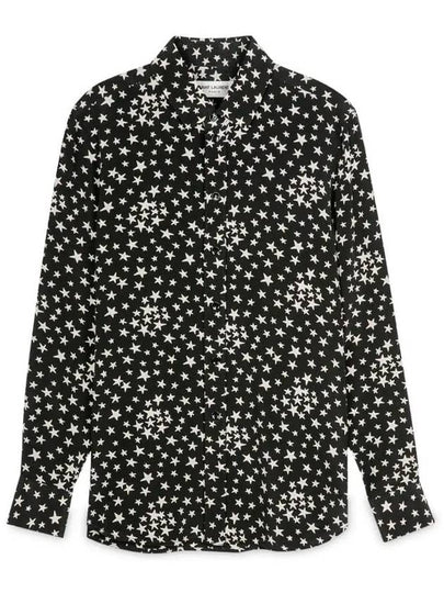 Star Print Silk Long Sleeve Shirt Black - SAINT LAURENT - BALAAN 2