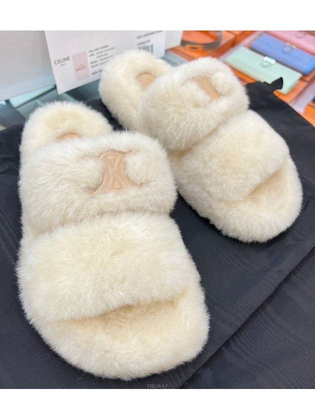 Triomphe Shearling Fur Slippers Beige - CELINE - BALAAN 2