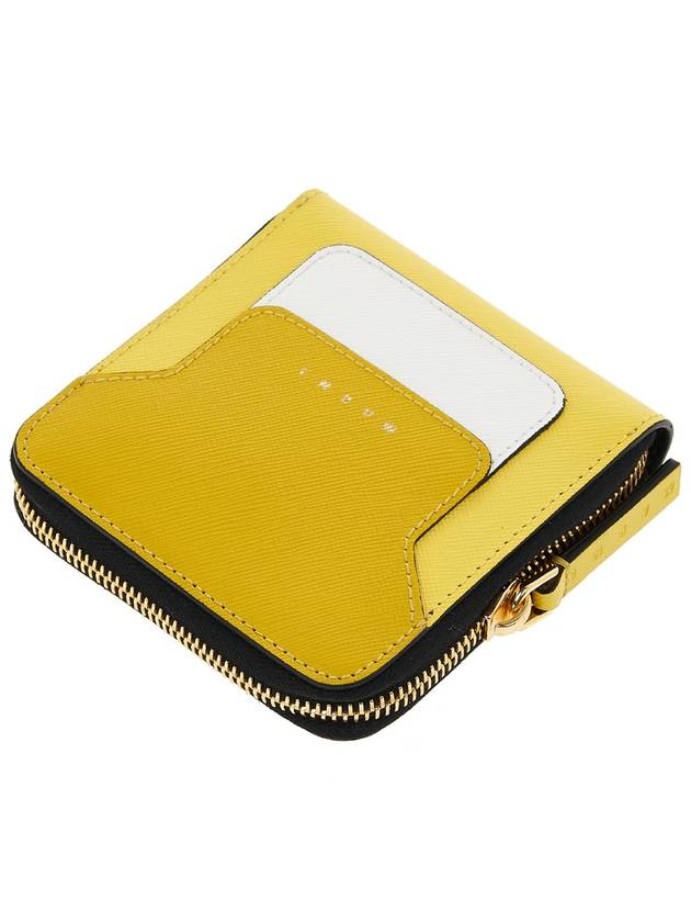 Logo Printed Round Zip Leather Half Wallet Yellow - MARNI - BALAAN 5