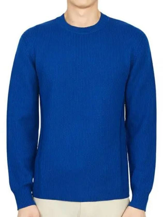 Men's Crew Neck Wool Knit Tab Blue - THEORY - BALAAN 2