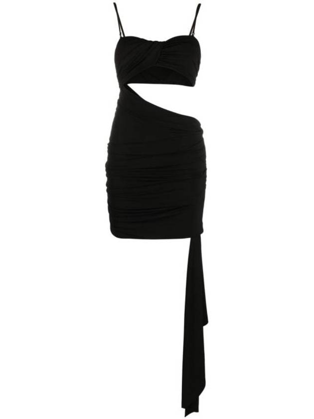 Draped Cut-Out Ruched Stretch Jersey Short Dress Black - OFF WHITE - BALAAN 2