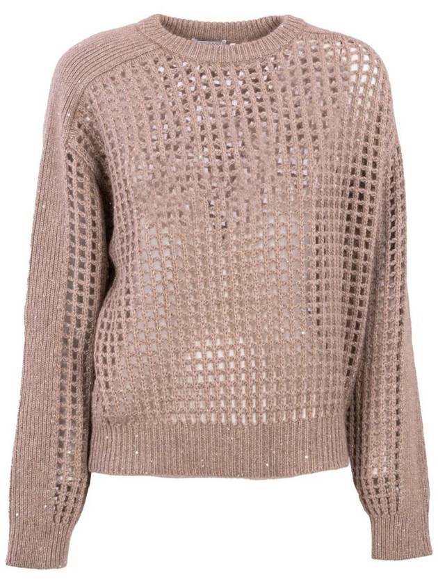 Long sleeved Crew neck Sweater With Mesh Work In Soft Wool And Cashmere Yarn Embellished With Lurex Threads And Micro Sequins Giving Shine 13307879 - BRUNELLO CUCINELLI - BALAAN 2