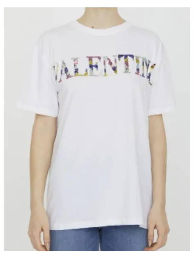 Women's Embroidered Jersey Short Sleeve T-Shirt White - VALENTINO - BALAAN 2