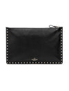 Rockstud leather clutch bag black - VALENTINO - BALAAN.