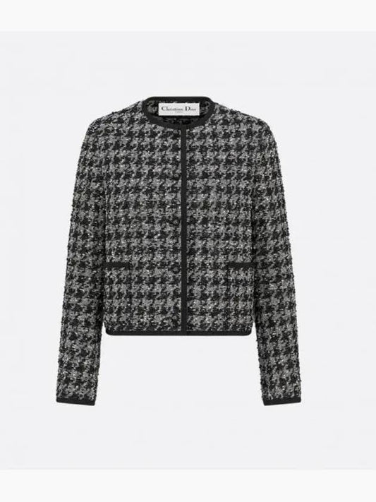 Silk Jacket Black White Houndstooth Technical Tweed - DIOR - BALAAN 2