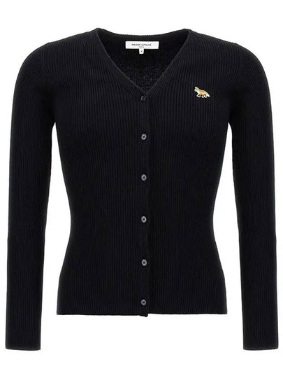 Baby Fox Patch Fine Ribbed Cardigan Black - MAISON KITSUNE - BALAAN 2