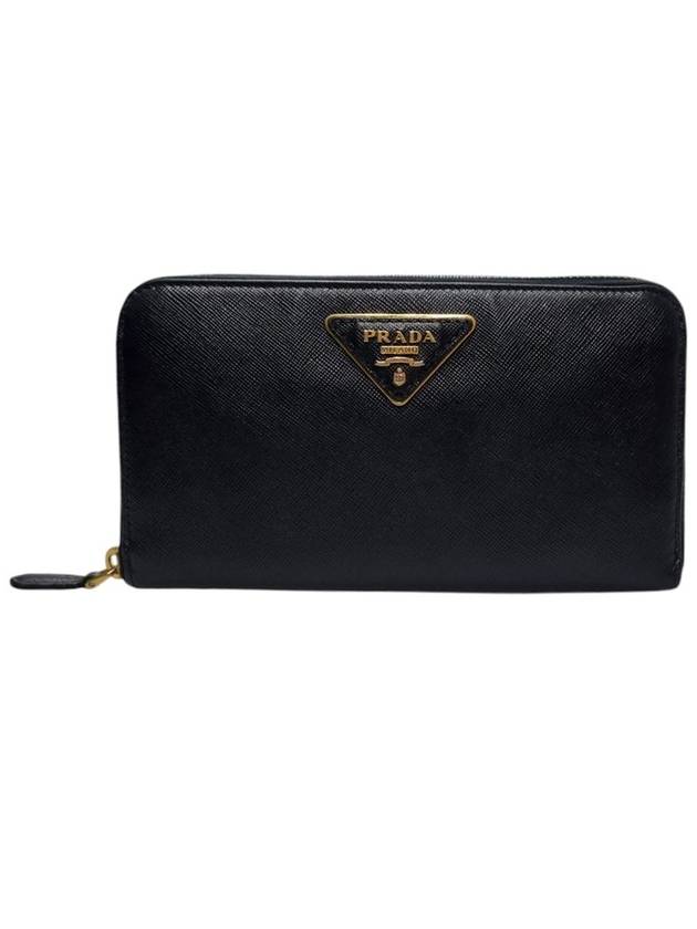 1M0506 Black Saffiano Gold Logo Zipper Long Wallet - PRADA - BALAAN 1