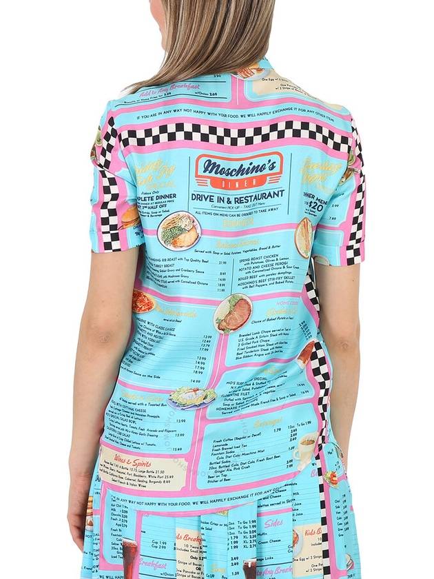 Moschino All-Over Diner Menu Print Short Sleeve Silk Blouse, Brand Size 40 (US Size 6) - MOSCHINO - BALAAN 3