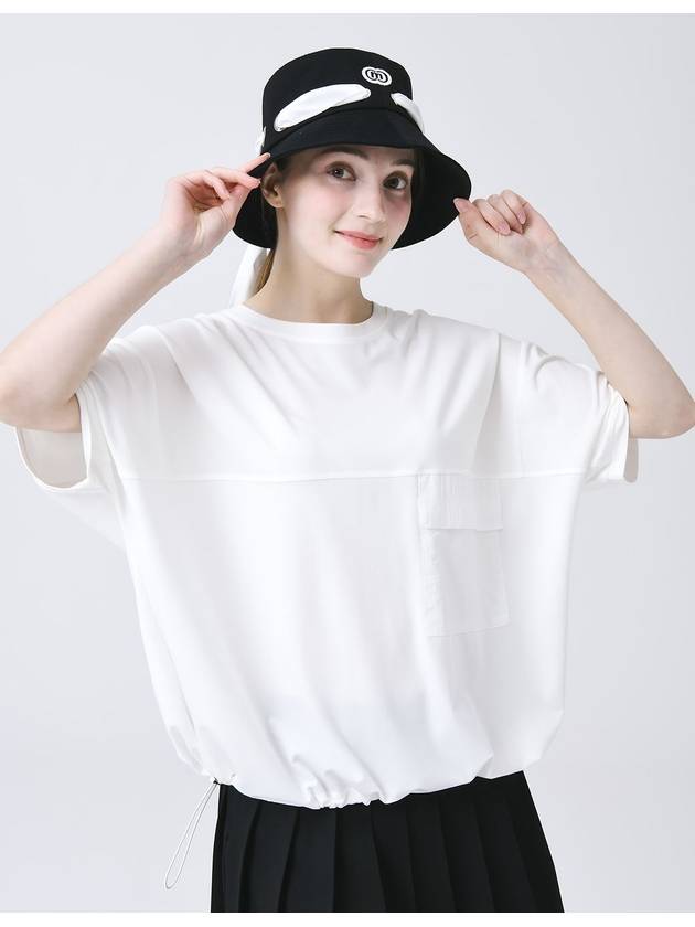 Round Pocket Decoration Loose Fit White Short Sleeve Hem String T-shirt DO3242TS004 - DOYOUKNOWMC GOLF WEAR - BALAAN 1