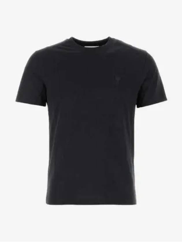 Tone On Tone Heart Logo Organic Cotton Short Sleeve T-Shirt Black - AMI - BALAAN 3