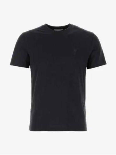 Tone On Tone Heart Logo Organic Cotton Short Sleeve T-Shirt Black - AMI - BALAAN 2