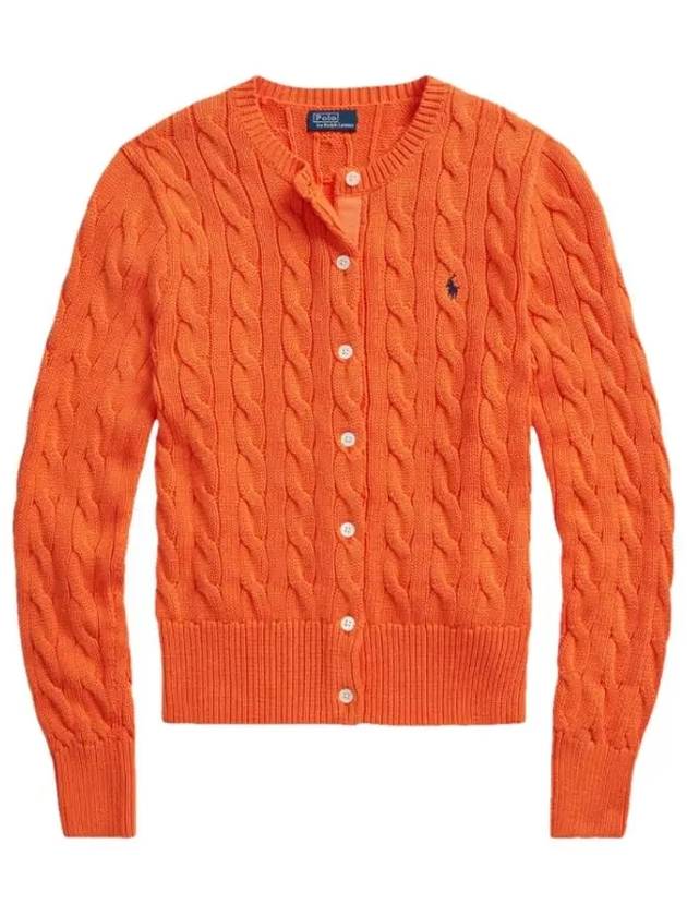 Women's Embroidered Logo Pony Cable Cardigan Orange - POLO RALPH LAUREN - BALAAN 3