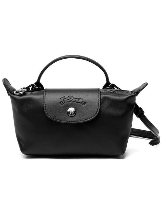 Le Pliage Logo Leather Tote Bag Black - LONGCHAMP - BALAAN 2