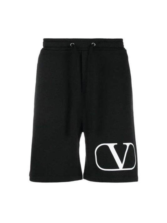 Men's V Logo Print Shorts Navy - VALENTINO - BALAAN.