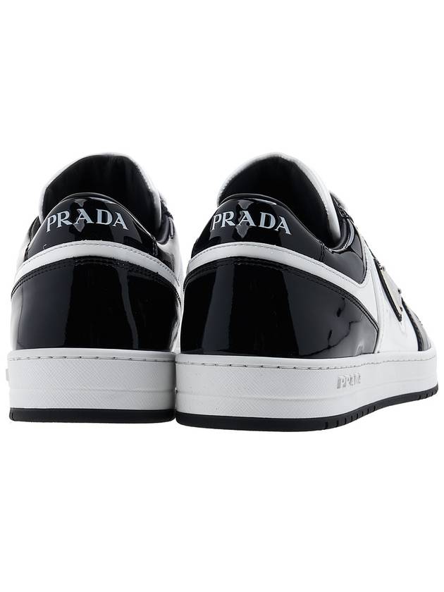 Men's Downtown Triangle Logo Leather Low Top Sneakers White Black - PRADA - BALAAN 5