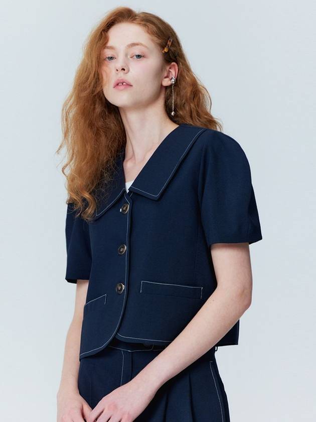 Puff Sleeve Cropped Jacket_Navy - OPENING SUNSHINE - BALAAN 4