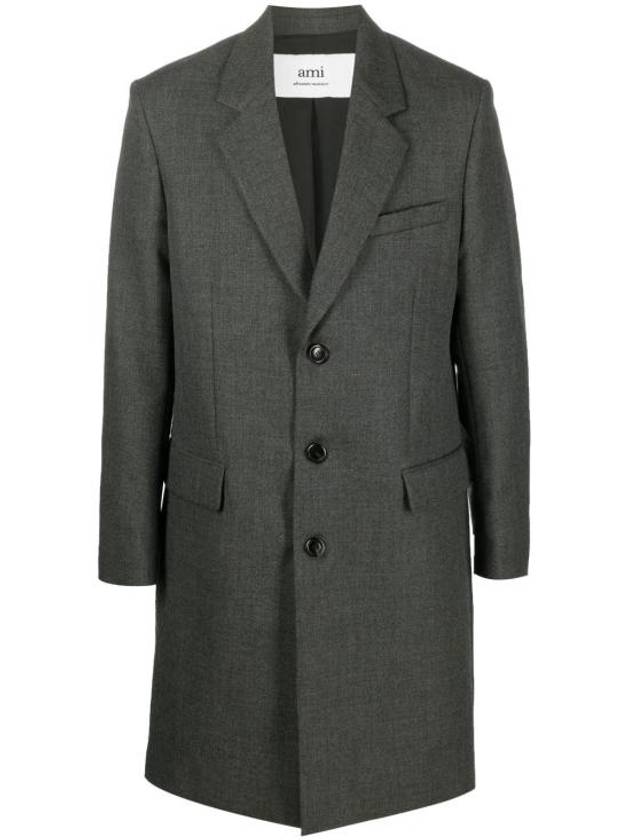 Men's Virgin Wool Single Coat Dark Grey - AMI - BALAAN 2