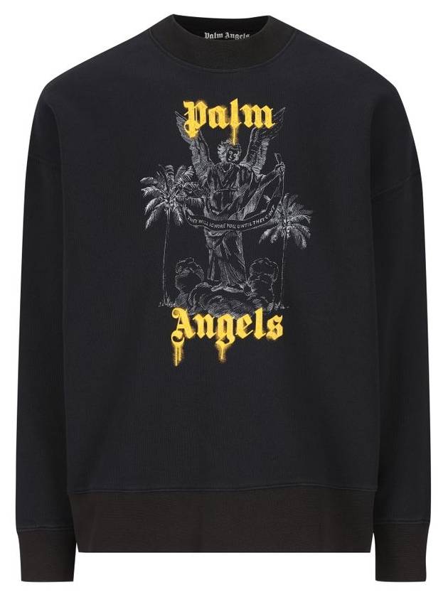 Logo Print Cotton Sweatshirt Black - PALM ANGELS - BALAAN 2