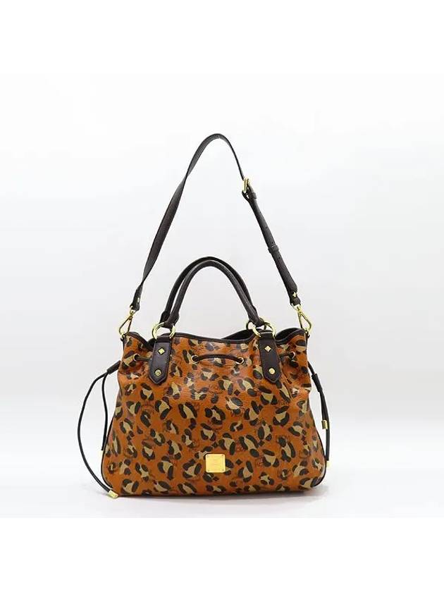 MCM MWD2AXV12CO001 Brown Visetos Leopard Print Gold Logo Decorated Tote Bag - MCM - BALAAN 4