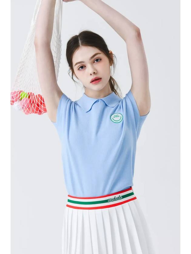 Smile color combination collar neck sleeveless knit SKY BLUE - MONBIRDIE GOLF - BALAAN 8