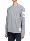 4-Bar Striped Cotton Long Sleeve T-Shirt Light Grey - THOM BROWNE - BALAAN 4