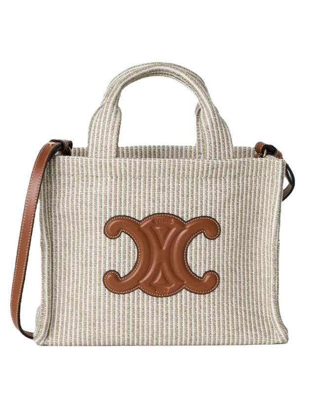 Striped Textile Small Cabas Thais Tote Bag Beige - CELINE - BALAAN 1