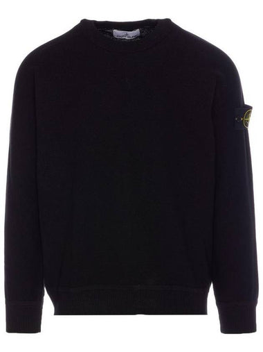 Logo Patch Crew Neck Knit Top Black - STONE ISLAND - BALAAN 1