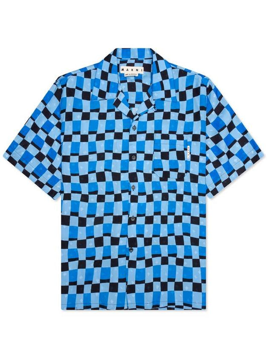 Check Pattern Bowling Short Sleeve Shirt Blue - MARNI - BALAAN 2