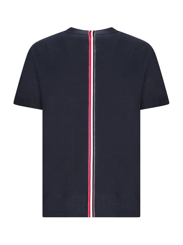 Men's Center Back Striped Short Sleeve T-Shirt Navy - THOM BROWNE - BALAAN 3