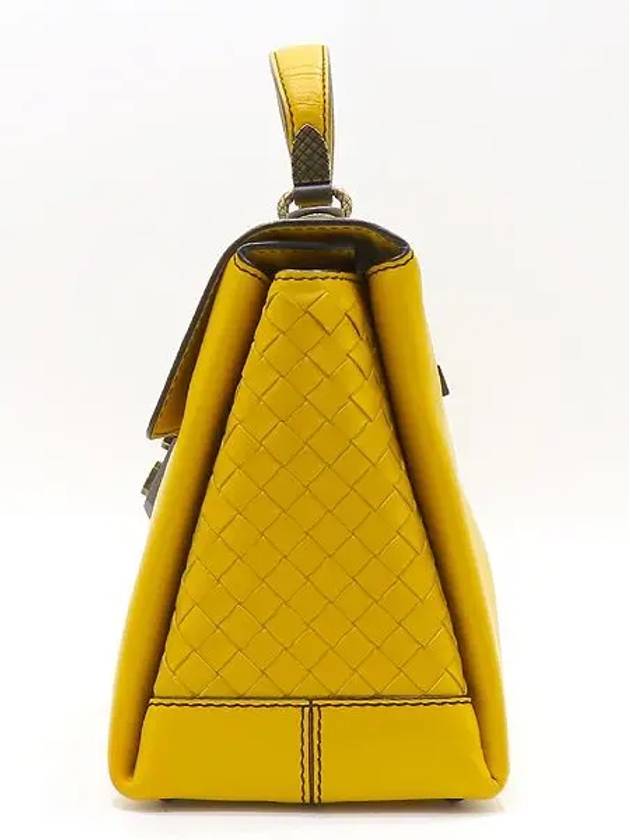 498993 Yellow Calf Leather Intrecciato Piazza M Top Handle Tote Bag Shoulder Strap 2WAY - BOTTEGA VENETA - BALAAN 3