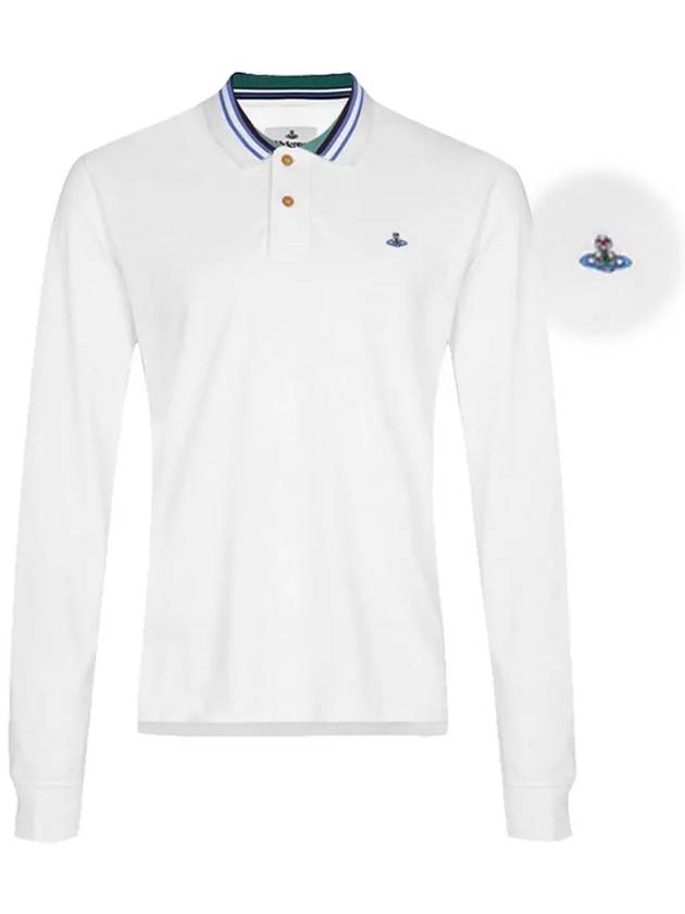 ORB Striped Collar Long Sleeve Polo Shirt White - VIVIENNE WESTWOOD - BALAAN 3