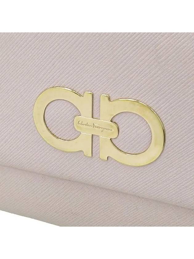 Ferragamo 22 B273 Pink Saffiano Leather Gold Plated Gancini Decorated Medium Wallet - SALVATORE FERRAGAMO - BALAAN 3