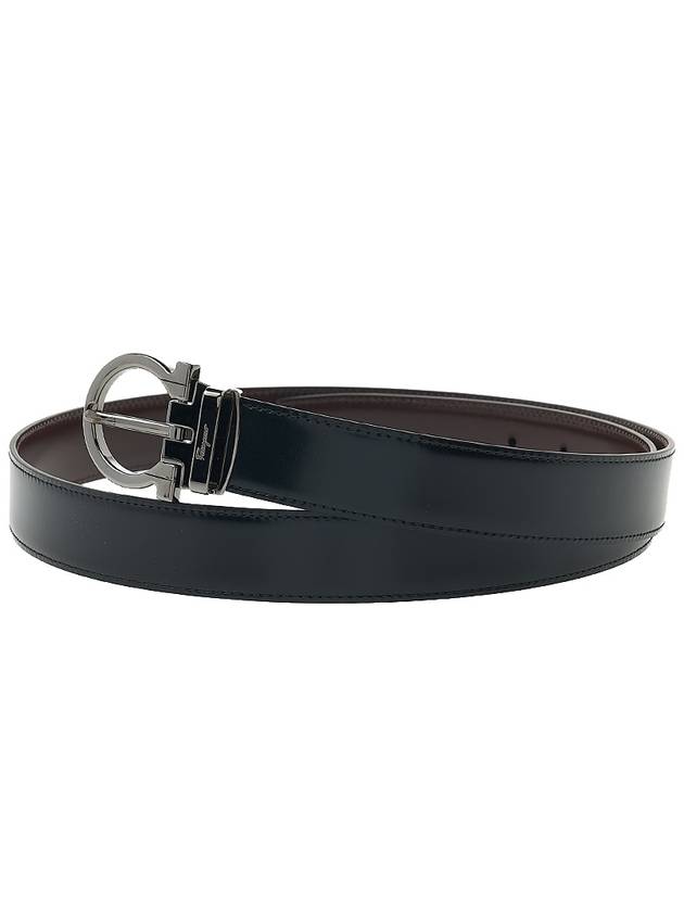 Reversible Adjustable Leather Belt Black - SALVATORE FERRAGAMO - BALAAN 3