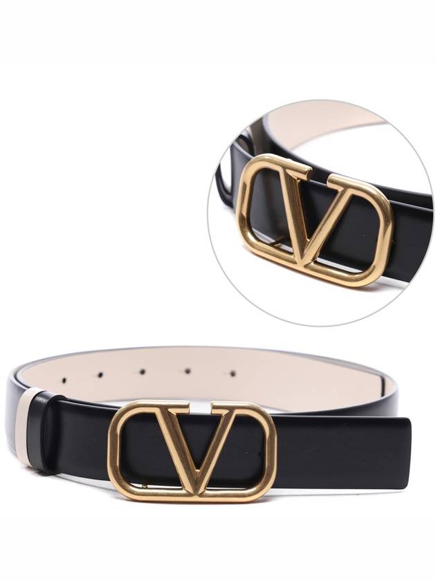 V Logo Signature Reversible Leather Belt Black - VALENTINO - BALAAN 2