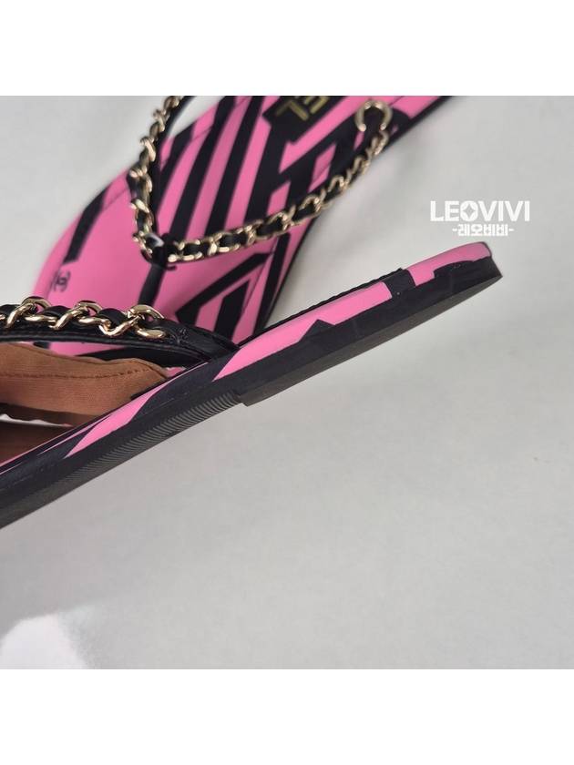 Coco Beach CC Logo Chain Star Print Flip Flops Slippers Sandals Pink 37 38 G39886 - CHANEL - BALAAN 4