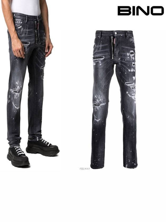 Men's Painting Cool Guy Skinny Jeans Black - DSQUARED2 - BALAAN.