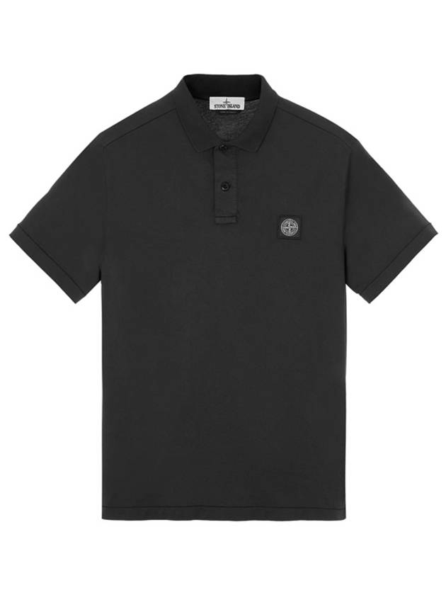 Men's Logo Patch Short Sleeve Cotton Polo Shirt Black - STONE ISLAND - BALAAN 2