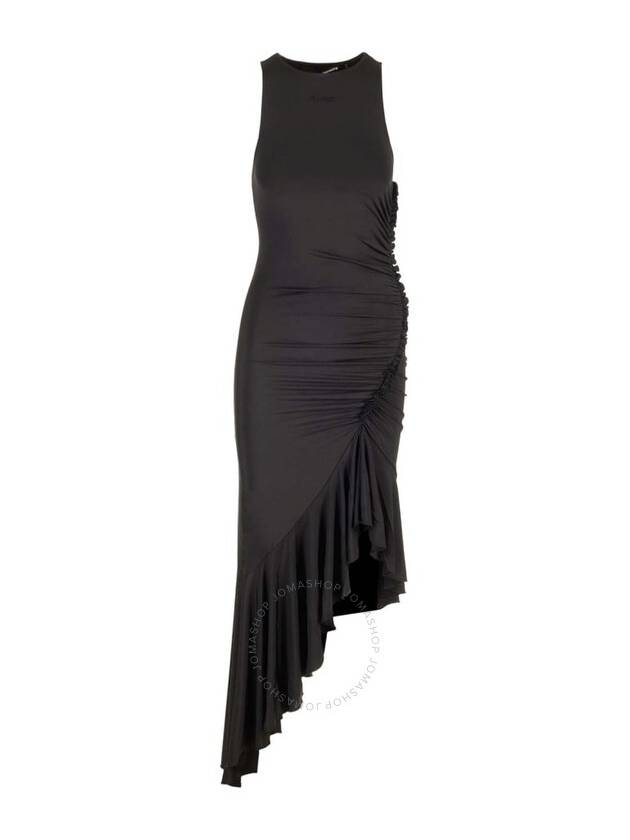 Rotate Ladies Black Gathered Asymmetric Midi Dress, Brand Size 40 (US Size 6) - ROTATE - BALAAN 1