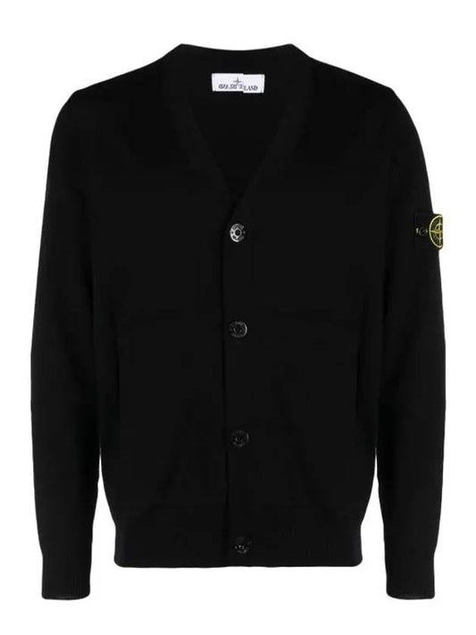 Pure Light Wool Knit Cardigan Black - STONE ISLAND - BALAAN 2