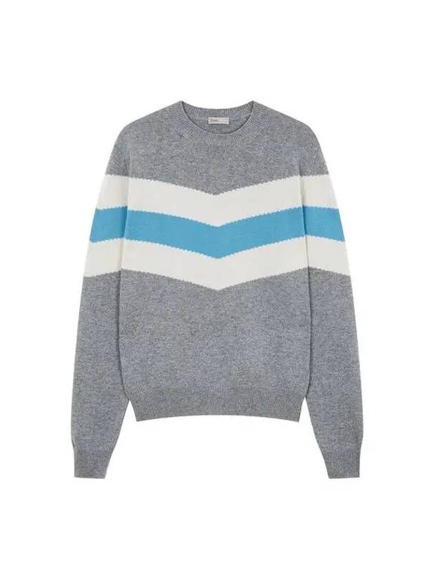 Men s Color Block Wool Crew Neck Knit Melange Gray 271540 - HERNO - BALAAN 1