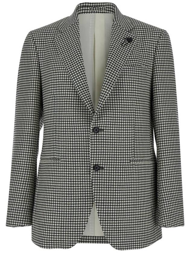 Black And White Single-Breasted Jacket With Houndstooth In Wool Man - RVR LARDINI - BALAAN 1