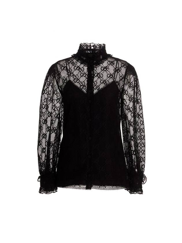 Women's GG Lace Blouse Black - GUCCI - BALAAN 1