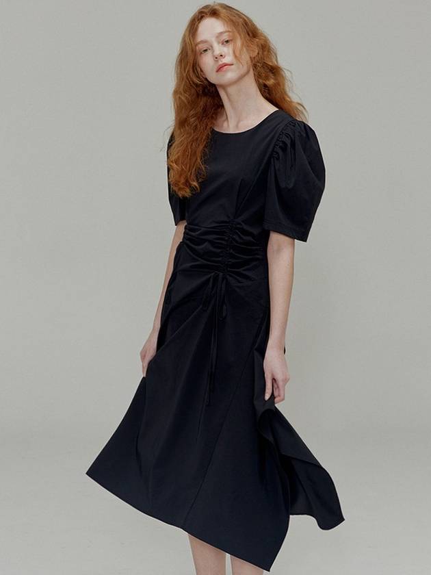 Ribbon pin tuck shirring dress_Black - OPENING SUNSHINE - BALAAN 5